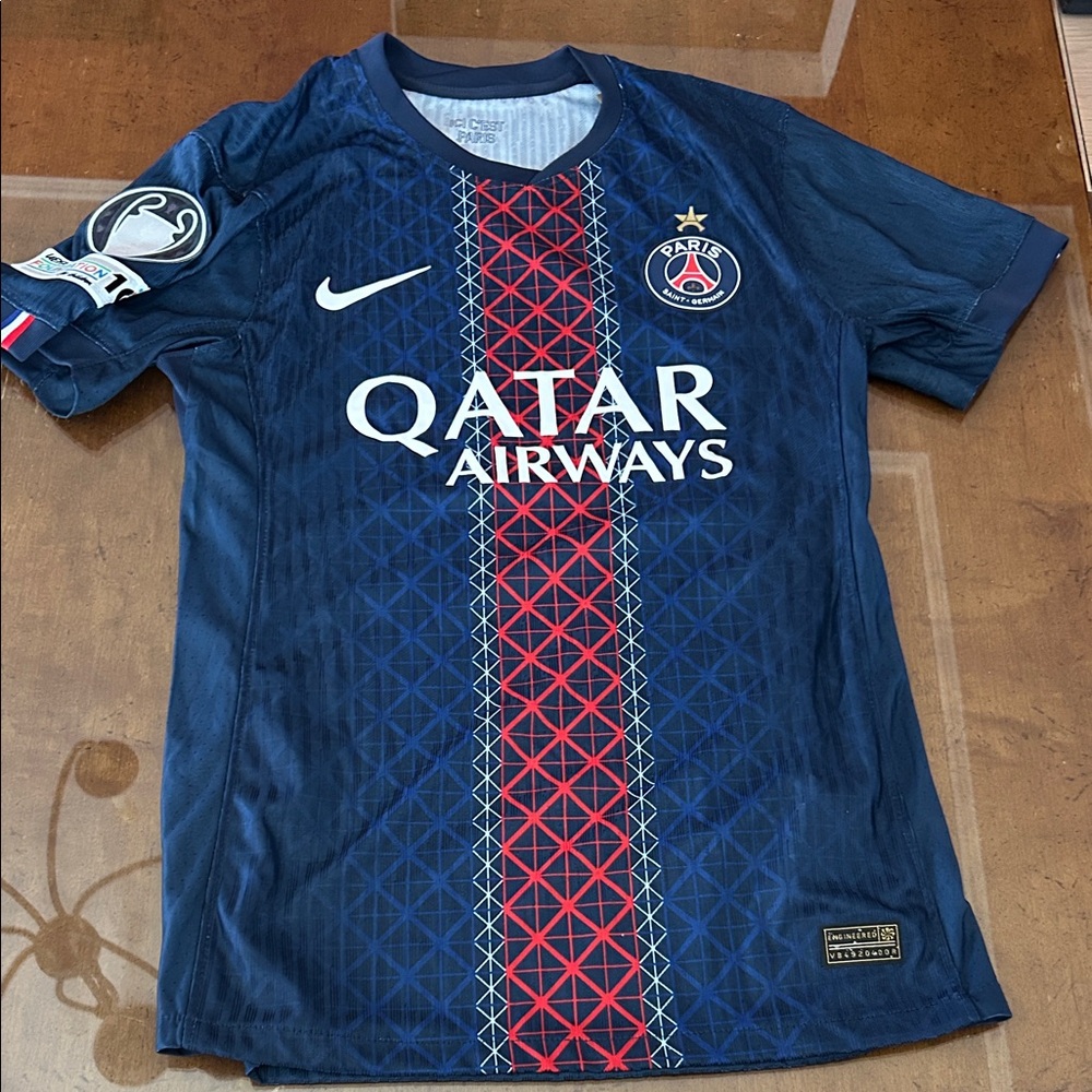 Nike Paris Saint-Germain Navy Blue Soccer Jersey with Red Stripe
